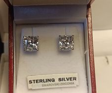 Solid Sterling Silver 8 mm Cushion Cut Swarovski Zirconia Studs