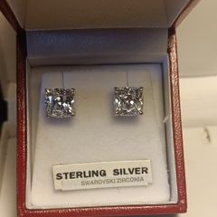 Solid Sterling Silver 8 mm Cushion Cut Swarovski Zirconia Studs