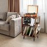 Rustic Record Player Stand, End Table with Record Storage, Vinyl Record Storage Cabinet Holder with Metal Legs, Turntable Stand Record Player Cabinet for Living Room, Bedroom, Holds 160 Albums Image 2