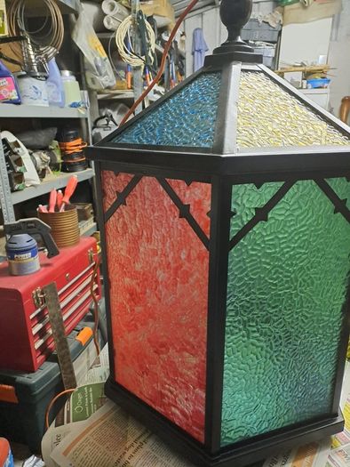 Large old metal and glass lampshades