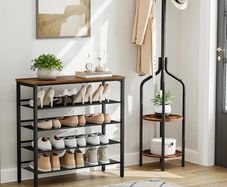 Shoe Rack, 5 Tier Shoe Organizer, Shoe Storage Rack for 16 /20 Pairs, Adjustable Mesh Shelves, Shoe Storage Unit for Entryway, Metal Frame, Sturdy, Industrial, Rustic Brown