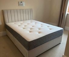 Double beds with mattress vertical lined headboard