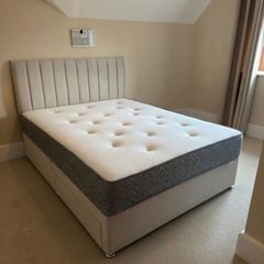 Double beds with mattress vertical lined headboard