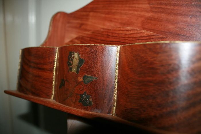 Vintage Letter Holder Handmade Wooden Paper Rack with Moorish Brass Inlays Office Desk Organiser 10,4" x 4" H-7"