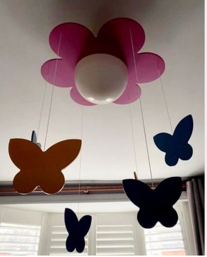 Flower Lampshade with butterfly mobile for Girl's room