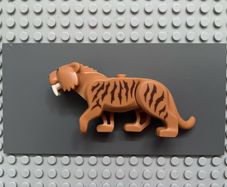 lego animal Cat, Large (Saber-Toothed Tiger) with Light Yellow Eyes, Long Teeth and Reddish Brown Stripes Pattern
