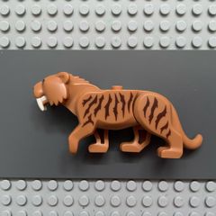 lego animal Cat, Large (Saber-Toothed Tiger) with Light Yellow Eyes, Long Teeth and Reddish Brown Stripes Pattern