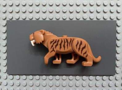 lego animal Cat, Large (Saber-Toothed Tiger) with Light Yellow Eyes, Long Teeth and Reddish Brown Stripes Pattern