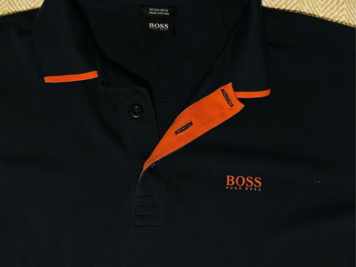 BOSS Hugo Boss Pima Cotton Polo Dark Navy Orange Size M