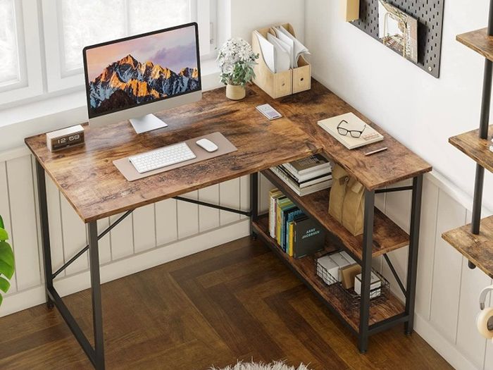 L Shaped Desk Small Corner Desk with Shelves 120CM Reversible Computer Desk Writing Table with Bookshelf for Home Office Small Space (FREE POSTAGE)