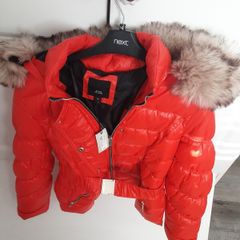 ladies belted jacket with detachable fur hood