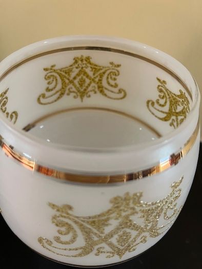Glass Ceiling light Shade Vintage. Milky Finish With Gold Tones And Gold Frost Detail & Gold  Trim. Is really Beautiful Hung
