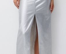 knee length silver skirt