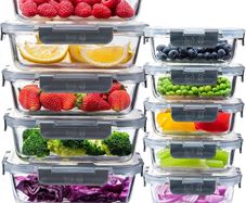 Glass Containers with Lids (10 Pack)  Airtight & BPA-Free  Oven, Microwave, Freezer & Dishwasher Safe 370ml & 1050ml  Durable Borosilicate Glass