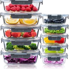 Glass Containers with Lids (10 Pack)  Airtight & BPA-Free  Oven, Microwave, Freezer & Dishwasher Safe 370ml & 1050ml  Durable Borosilicate Glass