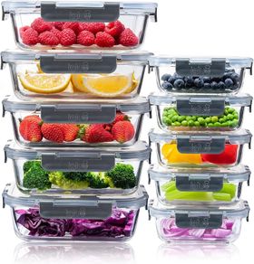 Glass Containers with Lids (10 Pack)  Airtight & BPA-Free  Oven, Microwave, Freezer & Dishwasher Safe 370ml & 1050ml  Durable Borosilicate Glass