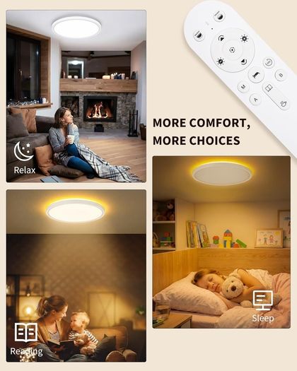 LED Ceiling Light Dimmable with Remote 24W Ceiling Lamp Flat with 2000K Backlight, Warm Night Light and Timer, Modern Round 12" Ultra Thin Light Fittings for Living Room Bedroom Kitchen