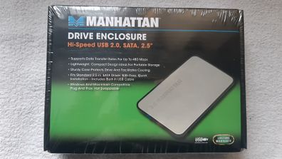 Manhattan 130028 2.5 Inch HDD USB 2.0 SATA Tool Free Silver External Enclosure Hard Drive Caddy Case for Laptop PC