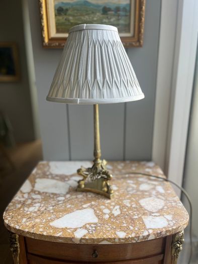 Antique style brass table lamp with pleated shade