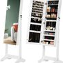 _Freestanding Jewelry Cabinet, Jewelry Organizer with 2 Removable Cosmetic Organizers, Frameless Psyche Mirror, with Lock and Keys, White Image 2