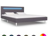 Bed Frame with LED Grey Fabric 135x190 cm