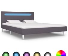Bed Frame with LED Grey Fabric 135x190 cm