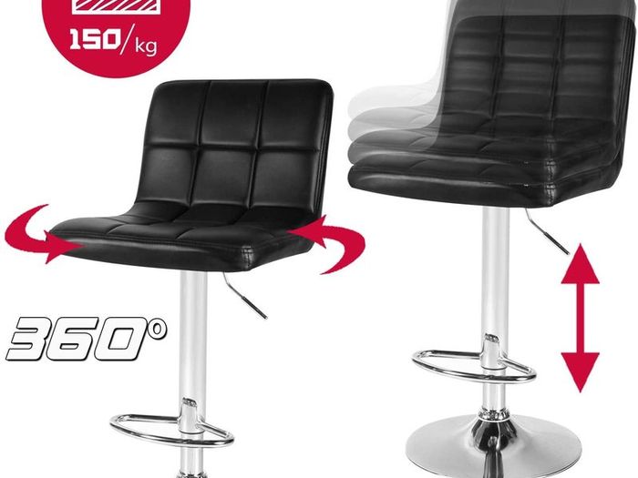 _Adjustable2 Bar Stools - Adjustable Height - Swivel Seat - Black,