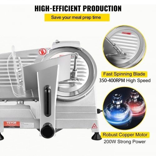 Commercial Meat Slicer, 200W Electric Deli Food Slicer, 350-400RPM Meat Slicer with 8" Carbon Steel Blade, 0 - 0.47 inch Adjustable Thickness