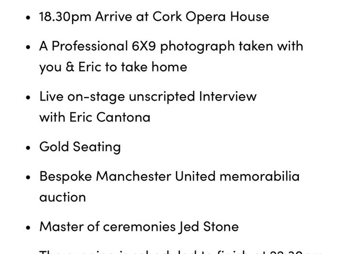 Gold package ticket to Eric Cantona.