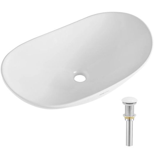 White Oval Ceramic Vessel Sink, 23.3 x 14.2 Inch Modern Countertop Bathroom Basin