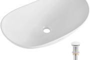 White Oval Ceramic Vessel Sink, 23.3 x 14.2 Inch Modern Countertop Bathroom Basin