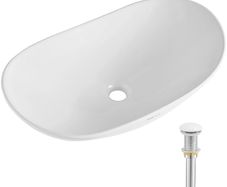 White Oval Ceramic Vessel Sink, 23.3 x 14.2 Inch Modern Countertop Bathroom Basin