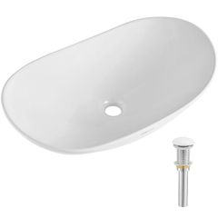 White Oval Ceramic Vessel Sink, 23.3 x 14.2 Inch Modern Countertop Bathroom Basin
