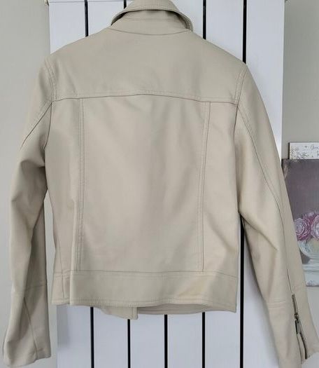 Dunnes Stores Taupe Ivory Beige Faux Leather Moto / Biker Jacket
