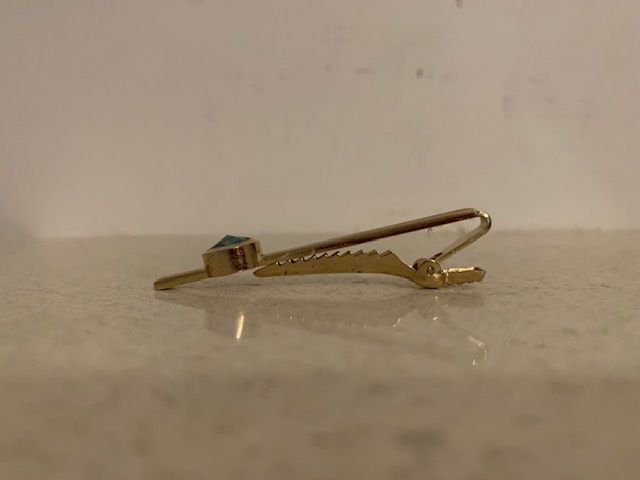 Mid Century Gold-Tone Green Stone Tie Clip
