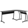L Shape Computer Desk Corner Display Table Laptop Study Desk Minimalist Space Saving Wood Steel Gaming PC Workstation for Home Office 112.5x152x74cm Black Image 7