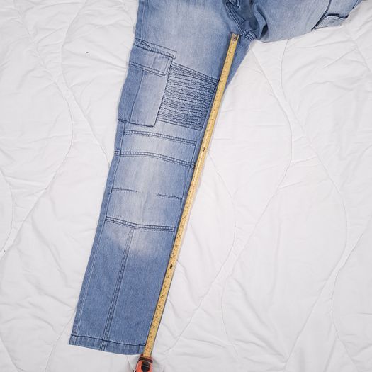 Peviani Blue Light Wash Moto Style Cargo Denim Jeans W30 L33