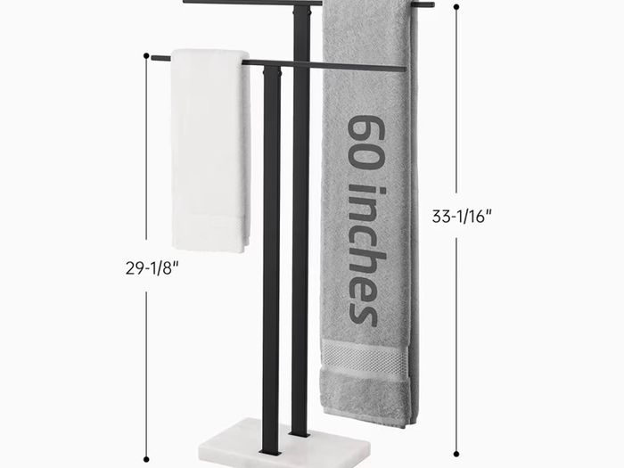 Free Standing black towel Rail and toilet roll holder with Marble Base