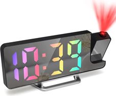 LED Projection Alarm Clocks Digital Clock for Bedroom 180 Rotatable Projector Colorful Digit Display Snooze Temperature 12/24H 4-Level Adjustable Brightness Night Mode for Home Office Decor