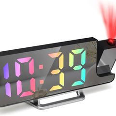 LED Projection Alarm Clocks Digital Clock for Bedroom 180 Rotatable Projector Colorful Digit Display Snooze Temperature 12/24H 4-Level Adjustable Brightness Night Mode for Home Office Decor