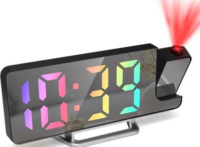 LED Projection Alarm Clocks Digital Clock for Bedroom 180 Rotatable Projector Colorful Digit Display Snooze Temperature 12/24H 4-Level Adjustable Brightness Night Mode for Home Office Decor