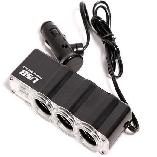 Car Interior 3 Sockets Car Cigarette Lighter Extender Splitter and 1 USB Port Car Charger