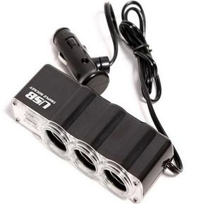 Car Interior 3 Sockets Car Cigarette Lighter Extender Splitter and 1 USB Port Car Charger