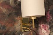 Elegant dual wall lights in Brass/ Linen. Set of Two. Perfect conditions.