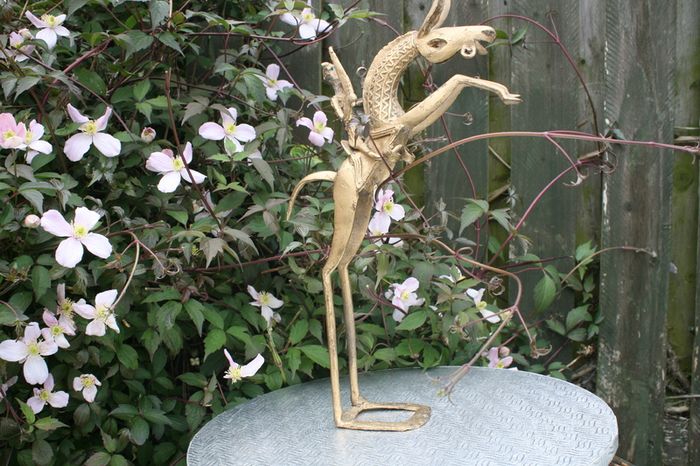 African Brass Sculpture of a Tribal Warrior on Horse