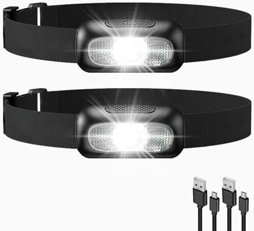 Rechargeable Head Torch 2 Pack, 5 Modes Bright LED Headlamp with Red Light, Lightweight Waterproof Hands-Free Head Torch for Camping, Running, Hiking, Adjustable Headband for Adults, Kids