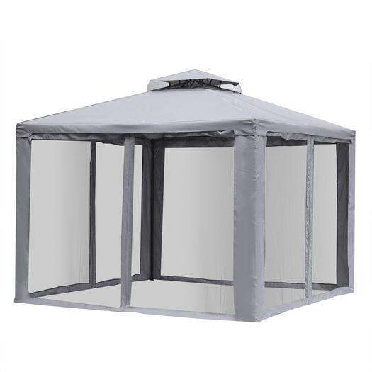 3 x 3 Meter Metal Gazebo Garden Outdoor 2-tier Roof Marquee Party Tent Canopy Pavillion Patio Shelter with Netting