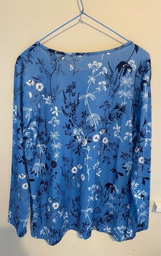 Blue Floral Print Long Sleeve T-Shirt Top BNWOT Size Large UK 12-14