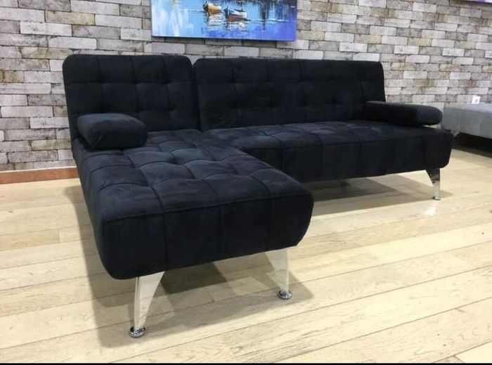 Black Corner Sofa Bed with Chaise Longue, Aroa xs