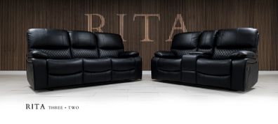 3+2 Black Leather Recliner Sofa Set
